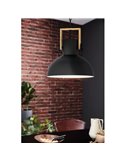 Lámpara Colgante Industrial LUBENHAM, con cadena y foco de Madera y Acero Negro, E27