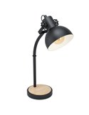 Lámpara de Sobremesa Industrial LUBENHAM, Madera y Metal Negro, E27