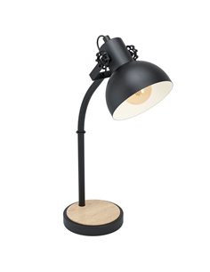 Lámpara de Sobremesa Industrial LUBENHAM, Madera y Metal Negro, E27