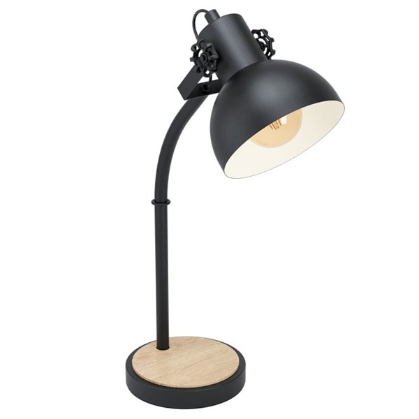 Lámpara de Sobremesa Industrial LUBENHAM, Madera y Metal Negro, E27