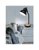 Lampe de table industrielle LUBENHAM, bois et métal noir, E27