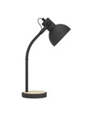 Lámpara de Sobremesa Industrial LUBENHAM, Madera y Metal Negro, E27