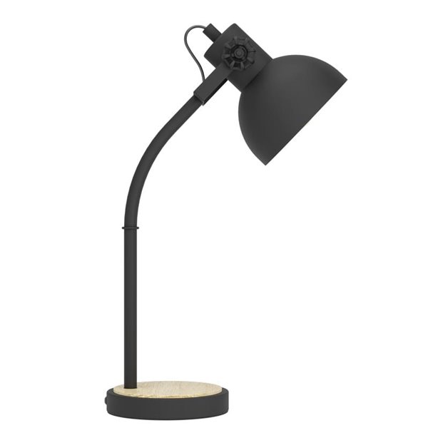 Lampe de table industrielle LUBENHAM, bois et métal noir, E27
