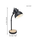 Lámpara de Sobremesa Industrial LUBENHAM, Madera y Metal Negro, E27