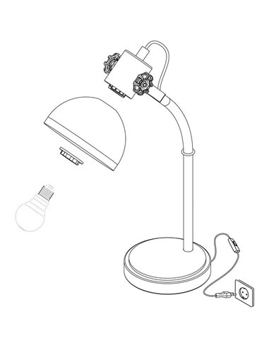 Lampe de table industrielle LUBENHAM, bois et métal noir, E27
