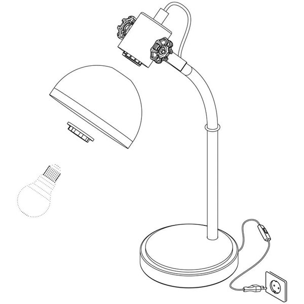 Lampe de table industrielle LUBENHAM, bois et métal noir, E27