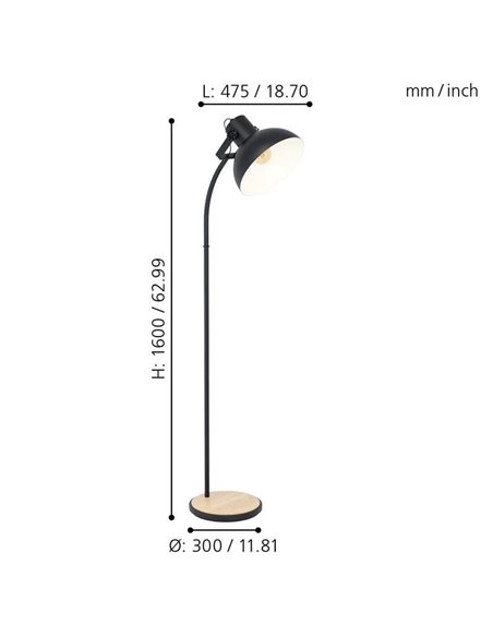 Lampadaire Industriel LUBENHAM, Bois et Métal Noir, E27