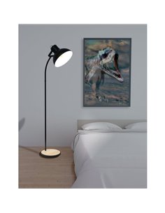 Lámpara de Pie Industrial LUBENHAM, Madera y Metal Negro, E27 2