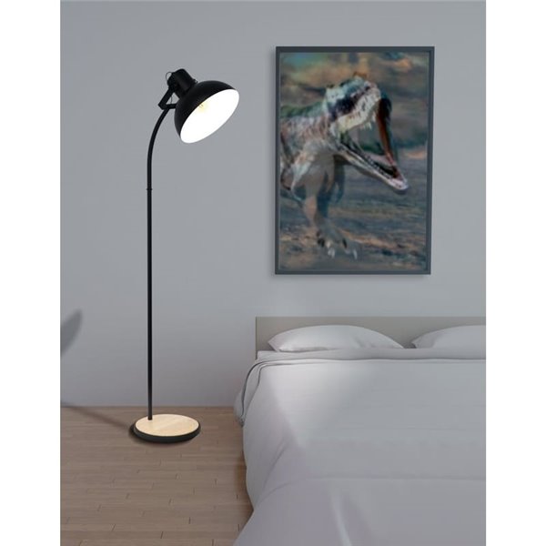 Lampadaire Industriel LUBENHAM, Bois et Métal Noir, E27