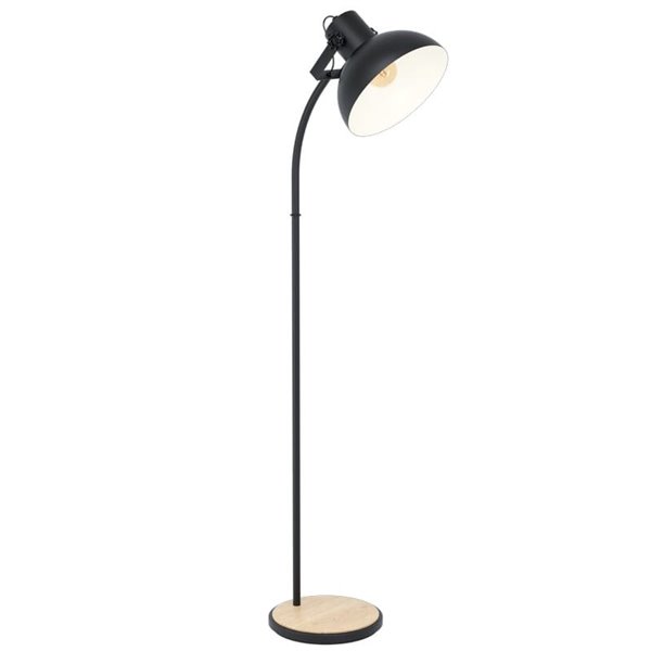 Lámpara de Pie Industrial LUBENHAM, Madera y Metal Negro, E27