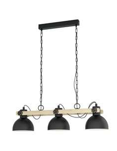 Lámpara Colgante de 3 Luces LUBENHAM de EGLO, Madera y Metal Negro, 3xE27