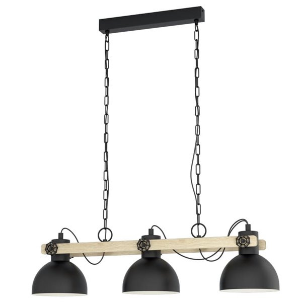 Candeeiro suspenso LUBENHAM com 3 luzes da EGLO, madeira e metal preto, 3xE27