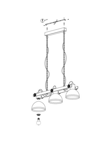 Candeeiro suspenso LUBENHAM com 3 luzes da EGLO, madeira e metal preto, 3xE27