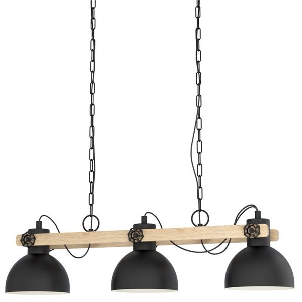Lampe à suspension 3 lumières LUBENHAM par EGLO, bois et métal noir, 3xE27