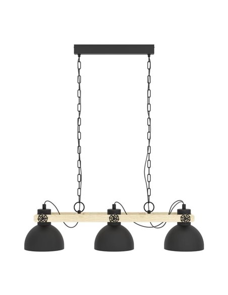 Lampe à suspension 3 lumières LUBENHAM par EGLO, bois et métal noir, 3xE27
