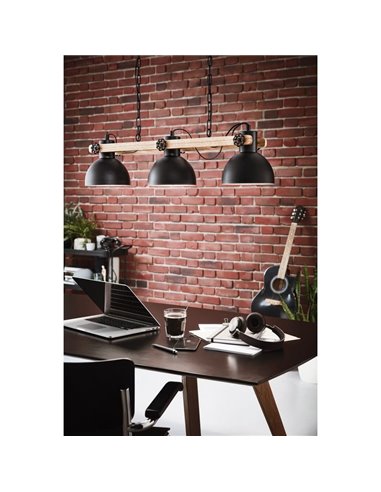 Lampe à suspension 3 lumières LUBENHAM par EGLO, bois et métal noir, 3xE27