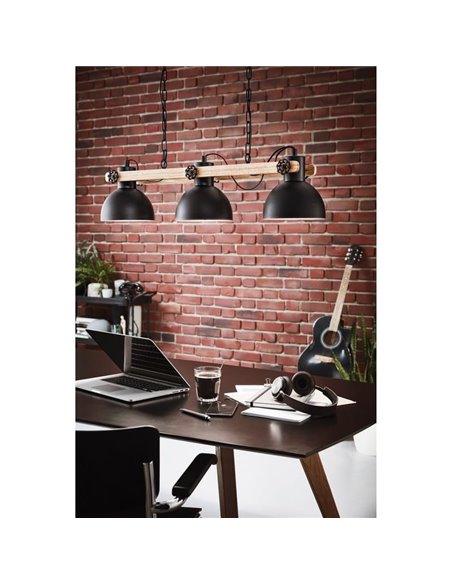 Lámpara Colgante de 3 Luces LUBENHAM de EGLO, Madera y Metal Negro, 3xE27