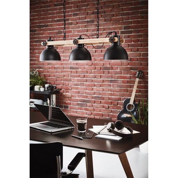Lámpara Colgante de 3 Luces LUBENHAM de EGLO, Madera y Metal Negro, 3xE27