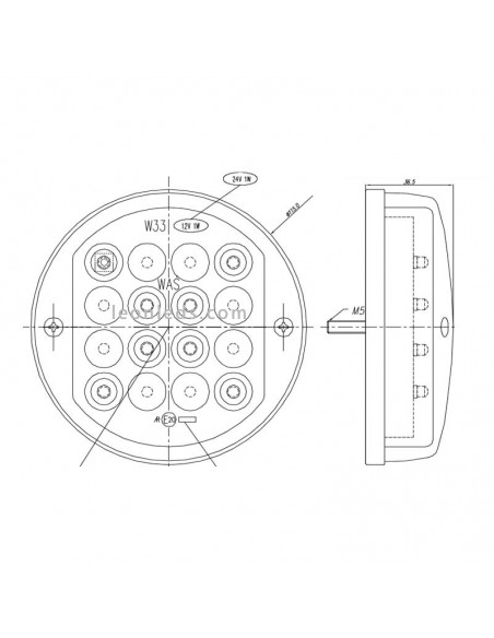 Feu de recul LED Rond Transparent 24V de Was | leonleds