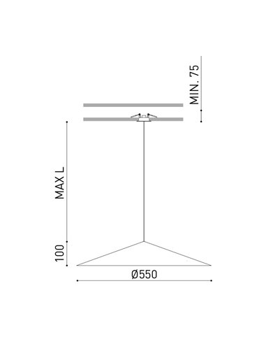 Lâmpada de suspensão embutida 2 Metros, DUNE 55, com abajur cônico - 2700K/3000K, DALI/Phase Trim