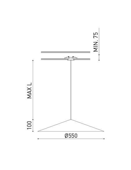Lâmpada de suspensão embutida 2 Metros, DUNE 55, com abajur cônico - 2700K/3000K, DALI/Phase Trim