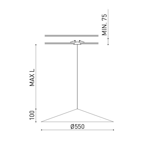 Lâmpada de suspensão embutida 2 Metros, DUNE 55, com abajur cônico - 2700K/3000K, DALI/Phase Trim