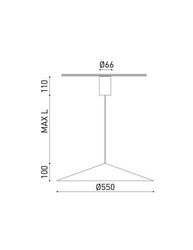 Luminária de superfície suspensa 2 Metros DUNE 55 BASE, 2700K/3000K - Não regulável/DALI