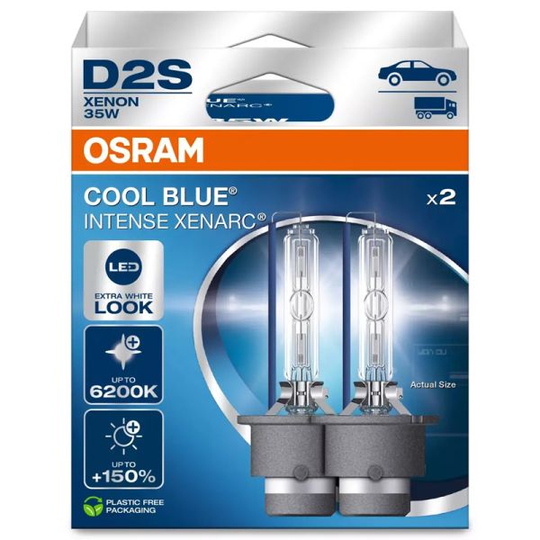 Lâmpadas D2S Cool Blue Intense Nex Generation luz branca aparência LED 6.200K + 150% mais luz Embalagem Duo Osram 66240CBN