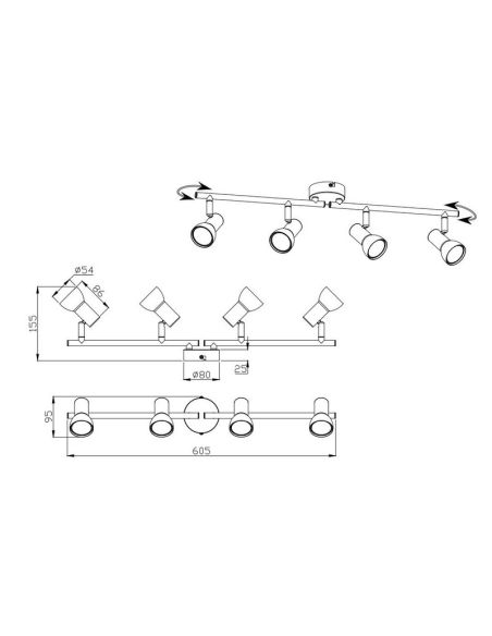 Faixa de Teto 4 Focos Simples CANTAR Branco | LeonLeds