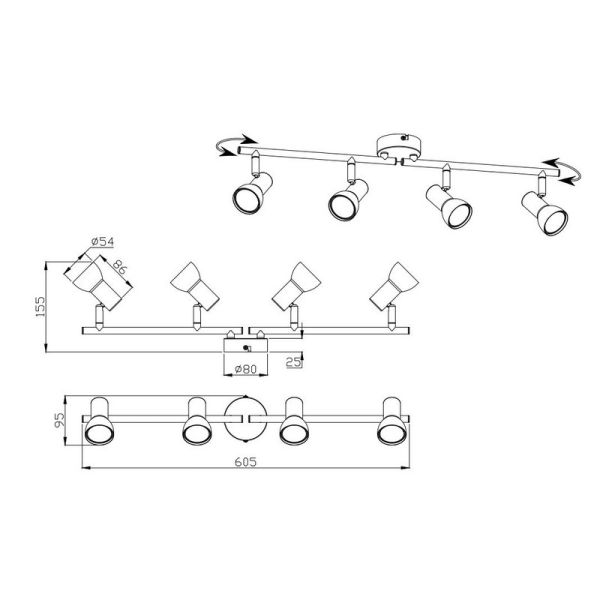 Regleta Techo 4 Focos Sencilla CANTAR Negro | LeonLeds