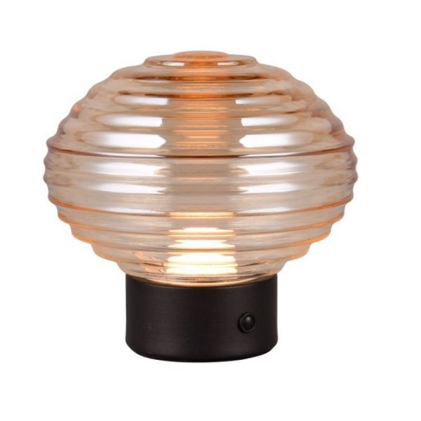 Lampe de table LED EARL en cristal ambre rechargeable par USB 3000K | LéonLeds