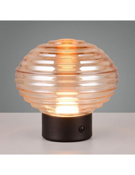 Candeeiro de mesa Vidro LED Amber Crystal USB recarregável 3000K | LeonLeds