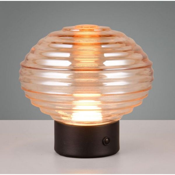 Lampe de table LED EARL en cristal ambre rechargeable par USB 3000K | LéonLeds