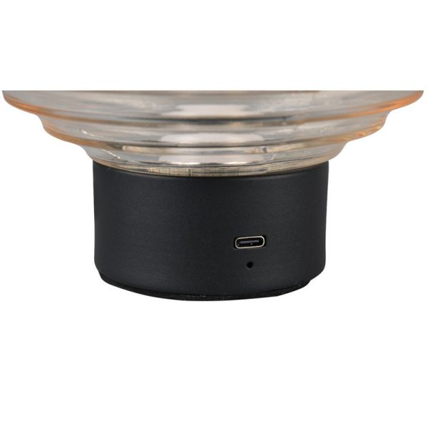 Lampe de table LED EARL en cristal ambre rechargeable par USB 3000K | LéonLeds