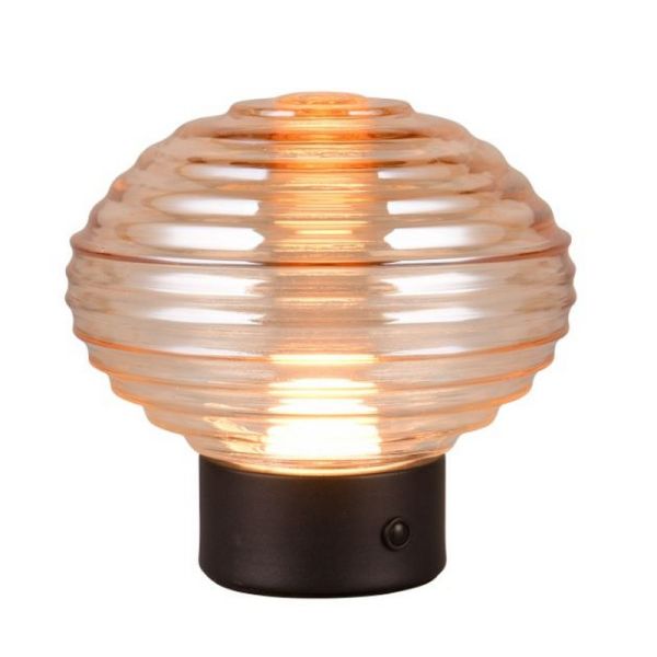 Lampe de table LED EARL en cristal ambre rechargeable par USB 3000K | LéonLeds