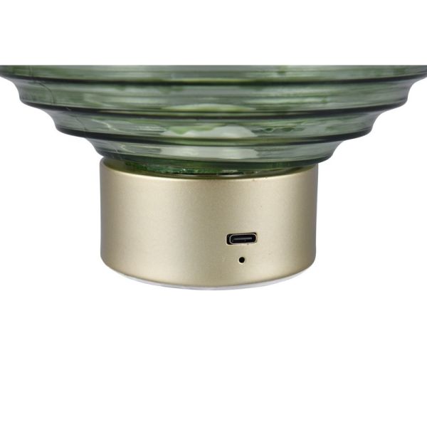 Lámpara Sobremesa LED Cristal Verde EARL Recargable USB 3000K | LeonLeds