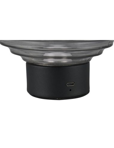 Lámpara Mesa LED Cristal Ahumado EARL Recargable USB 3000K | LeonLeds