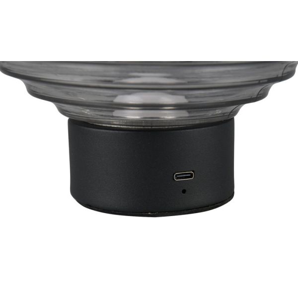 Lámpara Mesa LED Cristal Ahumado EARL Recargable USB 3000K | LeonLeds