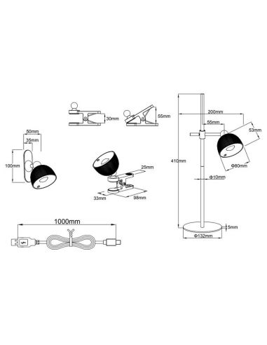 Candeeiro de mesa LED recarregável MAXIMA com altura ajustável 3000K | LeonLeds