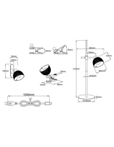 Candeeiro de mesa LED MAXIMA USB recarregável e ajustável 3000K | LeonLeds