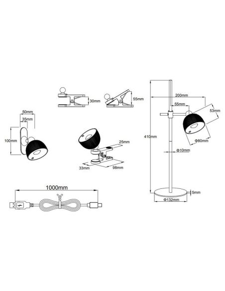 Candeeiro de mesa LED MAXIMA USB recarregável e ajustável 3000K | LeonLeds