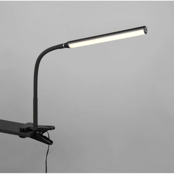 Flexo LED con Pinza NEVADA Negro Regulable y Táctil 600lm | LeonLeds