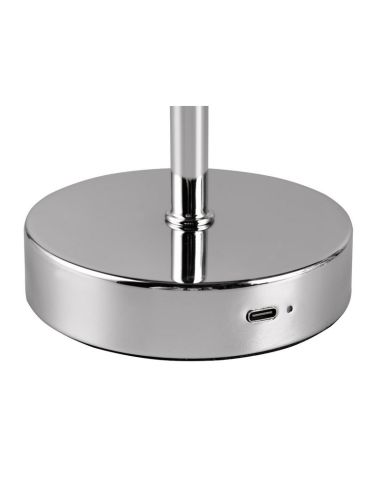 Lampe de table LED JEFF sans fil Chrome rechargeable USB-C 3000K | LeonLeds