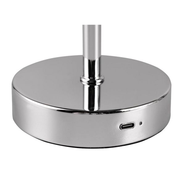 Candeeiro de mesa LED sem fios JEFF cromado recarregável USB-C 3000K | LeonLeds