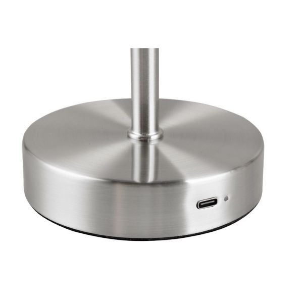 Lámpara Sobremesa LED JEFF Níquel Recargable USB-C 3000K | LeonLeds