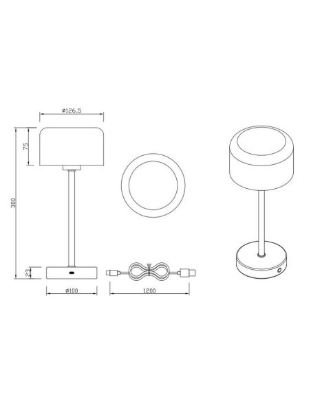 Lampe de table LED JEFF en nickel rechargeable USB-C 3000K | LéonLeds