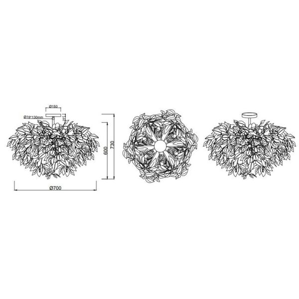Plafón Techo Hojas de Planta LEAVY Ø70cm 3xE14 max. 28W | LeonLeds