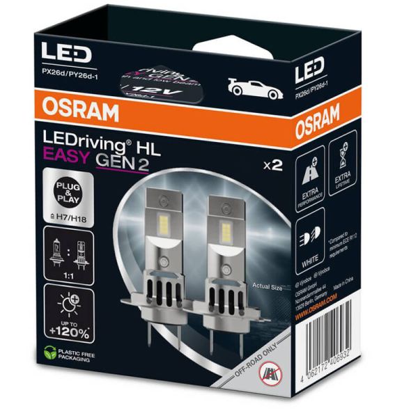 Caja Bombillas LED H7 H18 Gen 2 12V Sin transformador Plug & Play LEDriving HL EASY 64210DWESY2 2 Unds.
