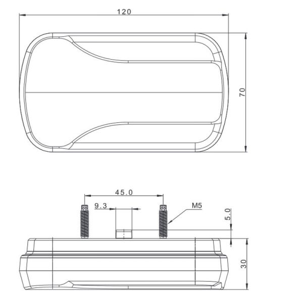 Medidas Luz Trasera LED Neon FT-350 Compacta – 3 Funciones para Remolques y Vehículos Agrícolas 12V-36V Fristom