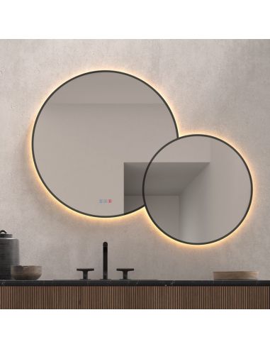 Espejo LED Redondo PÓPULO 120x95cm Negro Triple Touch CCT | LeonLeds